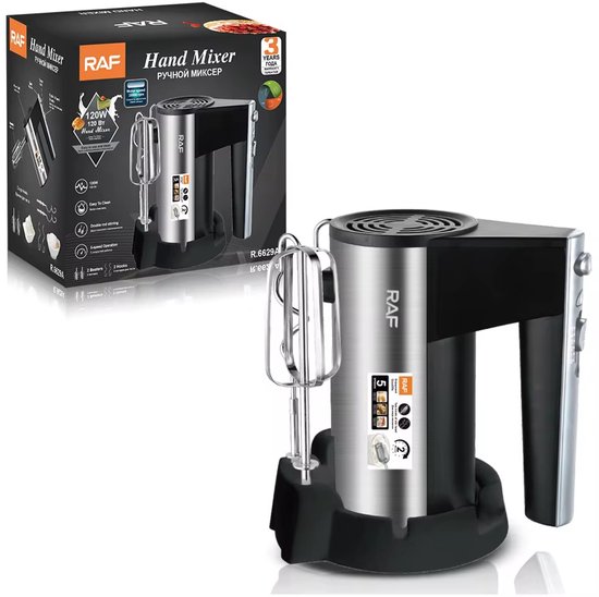 Raf Batteur électrique  5 vitesses - 800W + Turbo - avec support - Œufs Fouet pour Gâteaux