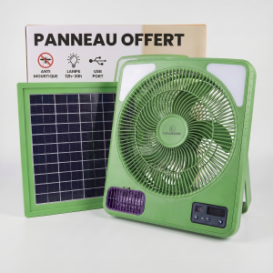 Grand Ventilateur Rechargeable Solaire Au Sol - Panneau solaire offert - Anti moustique - 12h-24h autonomie