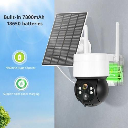 Caméra de surveillance extérieure sans fil HD 1080p à énergie solaire, système de sécurité domestique panoramique et inclinable, Wi-Fi - Blanc-2