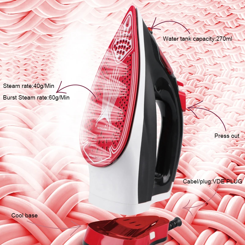 Raf Fer sans fil et filaire à vapeur 2 en 1 - électrique - 2200W - Rouge-7