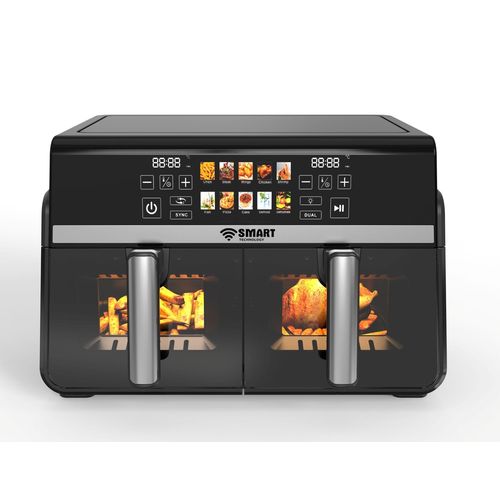 Air Fryer Double Panier Smart 10L Digital (STPE-888W) – 2200W, Sans Huile (80% de Gras en Moins) - Tactile- Design Élégant Noir / Garantie 3 Mois