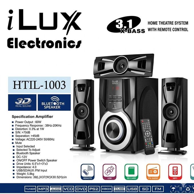 lux Mini Chaine 3 Baffes 1 Woofer 3.1 - HTIL-1003- USB - Bluetooth - FM