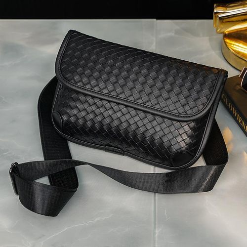 Sac bandoulière tissé en simili cuir imperméable et léger pour hommes-noir