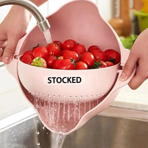 Passoire d'Évier de Cuisine Rotative Flexible à Double Couche Sans BPA, Égouttoir à Salade en PP de Qualité Alimentaire avec Écoulement d'Eau - Rose