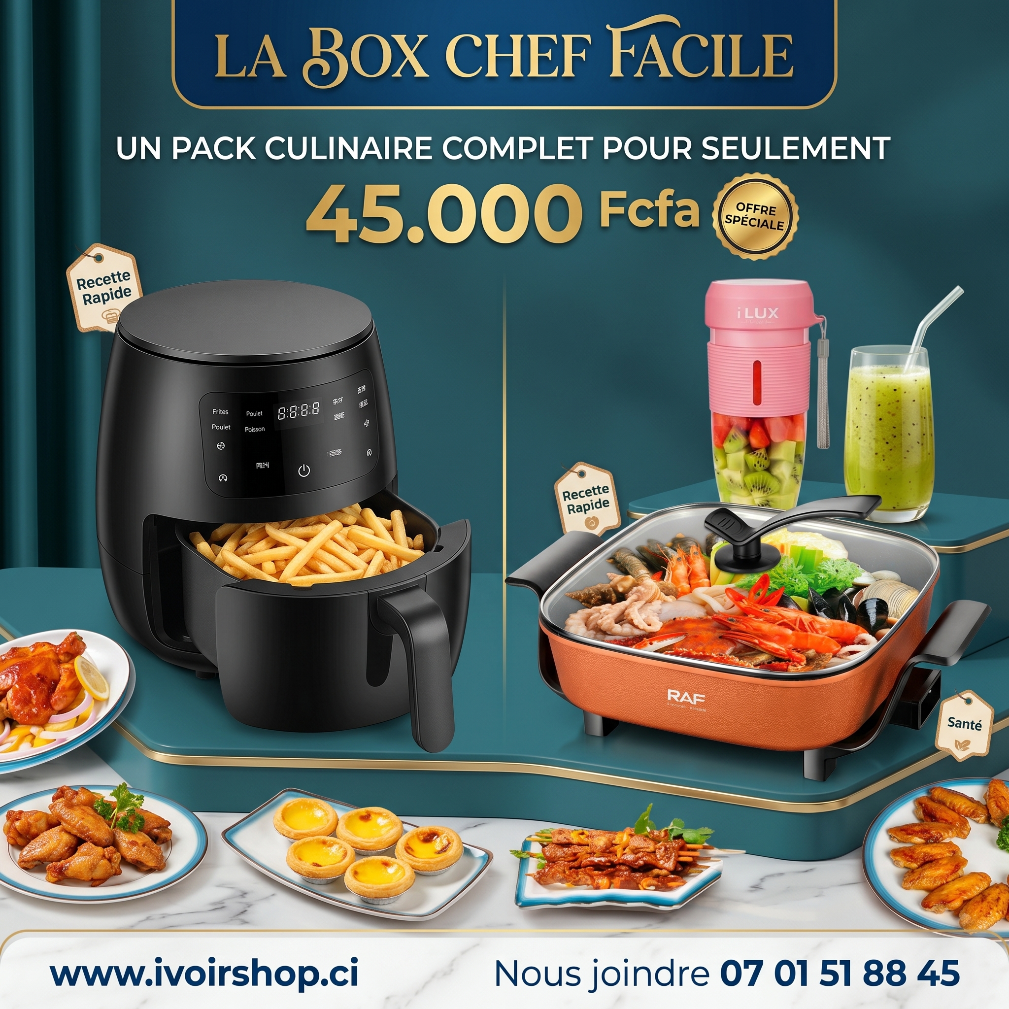 Pack Box chef facile( Friteuse silver crest +cuiseur raf + blender jus ilux)