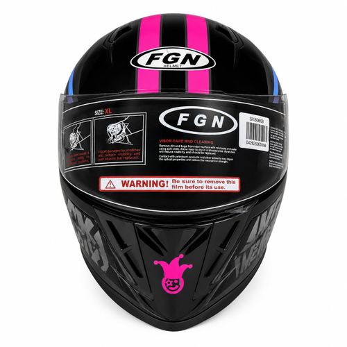 Casque de Moto Intégral pour Adulte Très Solide et résiste aux chocs - Noir avec trait rose