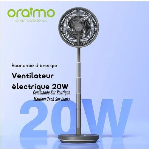 Oraimo Ventilateur Rechargeable PowerTurbo Telecommandé - pliable portable 4000 mAh - Economique 20W