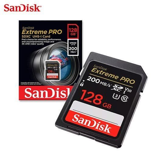 Carte Mémoire SDXC 128 Go Sandisk Extreme Pro jusqu’à 200 Mo-s, Classe 10, U3 V30