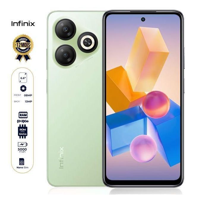 Partagez ce produit    Infinix smart 10 HD - 6,6 Pouces - 4G - 2 SIM - (2+2)Go RAM - 64Go ROM - 8MP/13MP