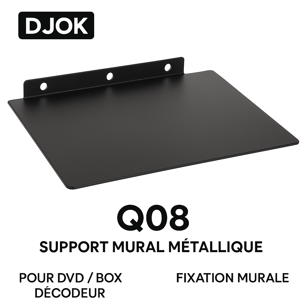 DJOK Q08-Small – Support Mural Métal pour DVD, Décodeur ou Box TV (Modèle Petit)
