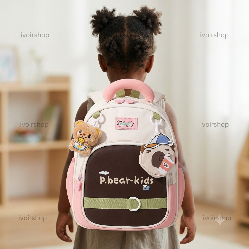 Sac à dos pour enfant de la maternelle au CP1-CP2 - Pbear Rose/marron