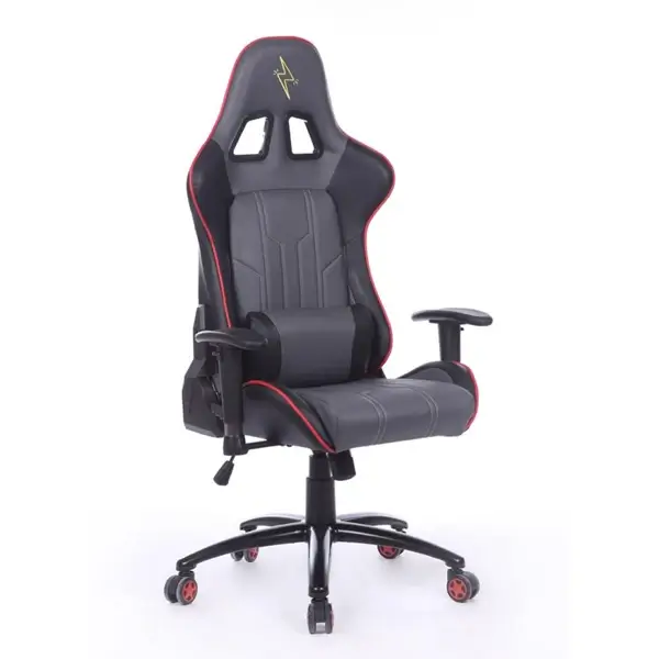 Chaise gaming – Réglable Pivotant – avec coussin et dossier inclinable – OC8090 – Gris/Rouge