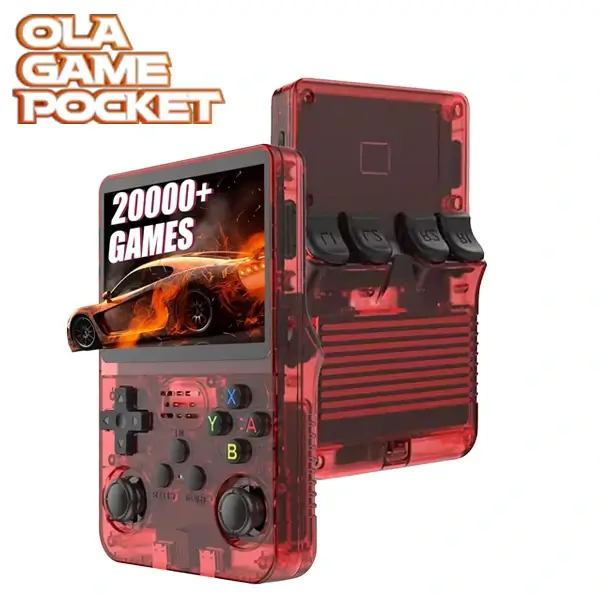 Ola Game Pocket – +15.000 Jeux – écran 3,5″ HD – Game Boy – Console rétro portable multi-émulateurs – OLA-GPKT36S – Rouge Transparent