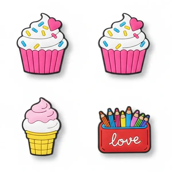 Pack de 4 stickers pour fille –  3 glaces + 1 sacoche à crayons de couleurs – Pour la Tablette Kidy Clips Tab