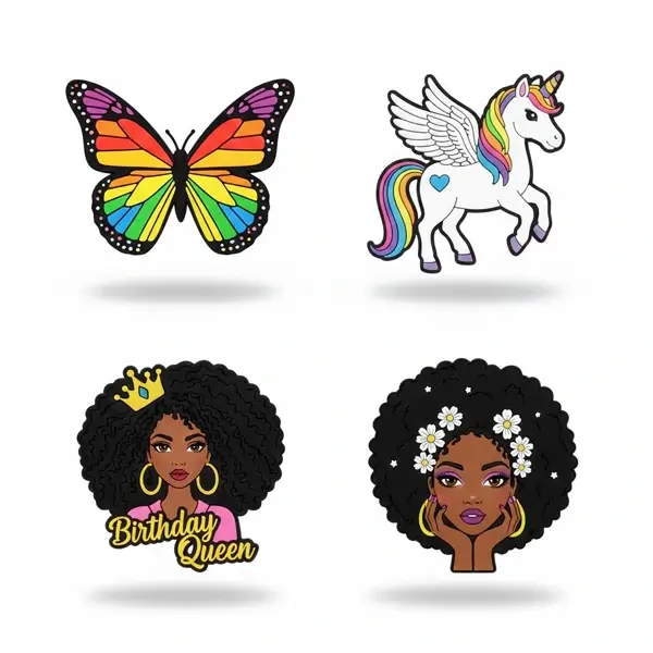 Pack de 4 stickers pour fille – 2 filles + 1 cheval à ail – 1 papillon – Pour la Tablette Kidy Clips Tab