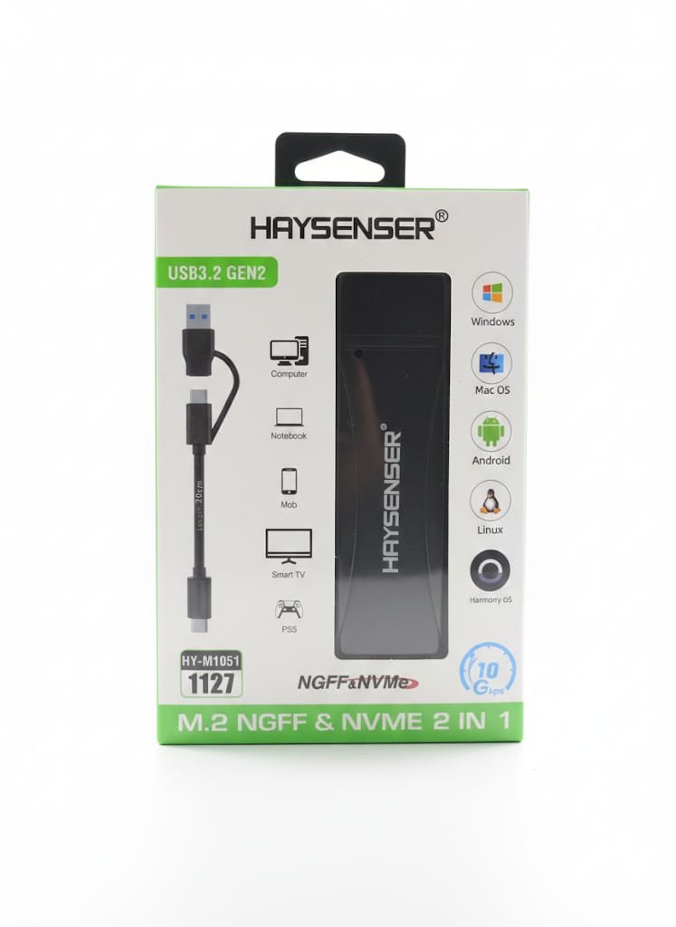 Boîtier externe SSD M.2 NGFF & NVMe USB 3.2 Gen 2 – HAYSENSER (2-en-1)