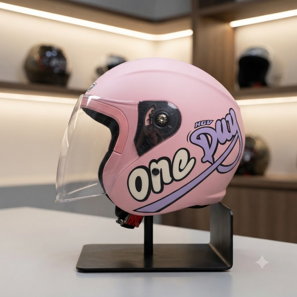 Casque de Moto Jet FGN – Rose Mat avec Visière Transparente