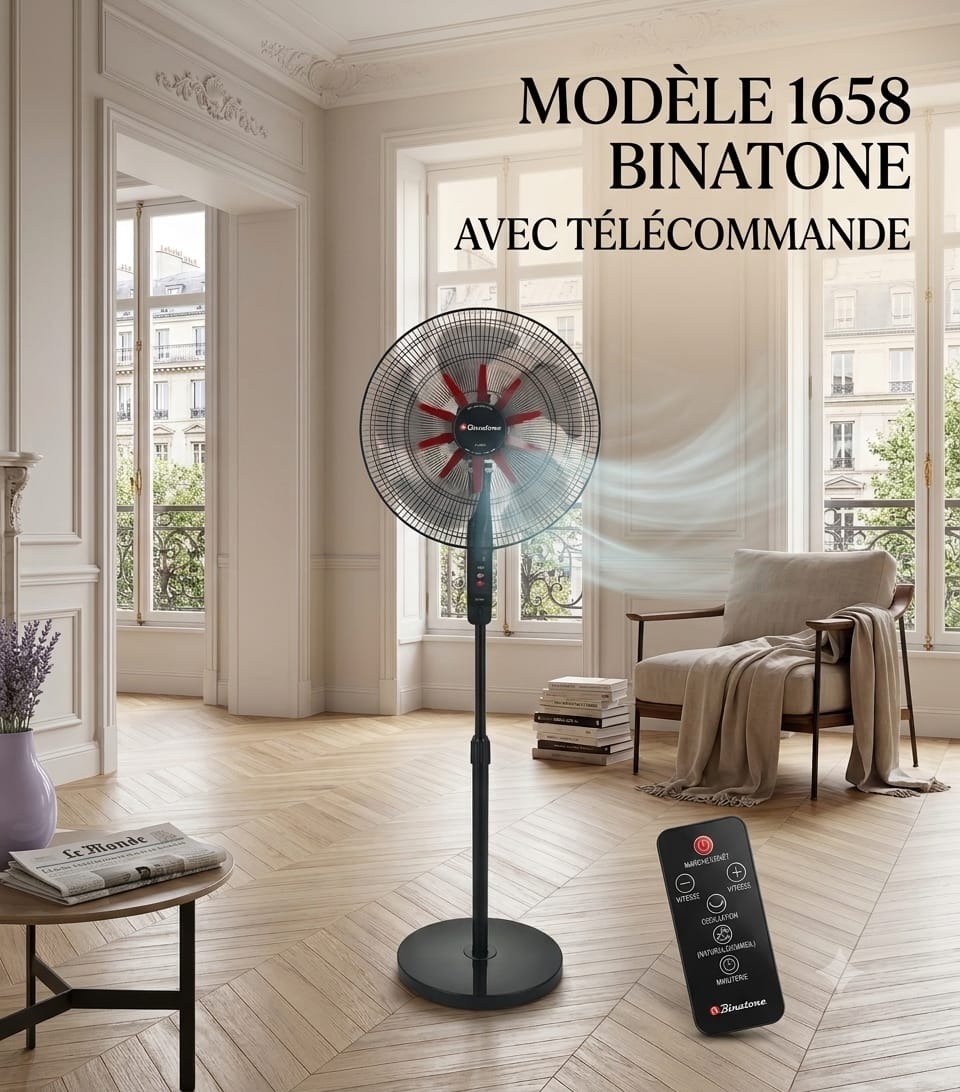 Binatone Ventilateur sur pied 16" Ultra Silencieux 50W - A-1658  - Garantie 24 Mois