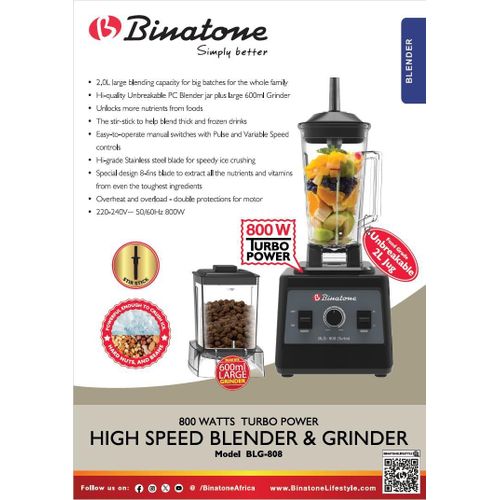 Blender Binatone BLGC-1588 - set 3 pièces blender, moulin et hachoir - Noir-1