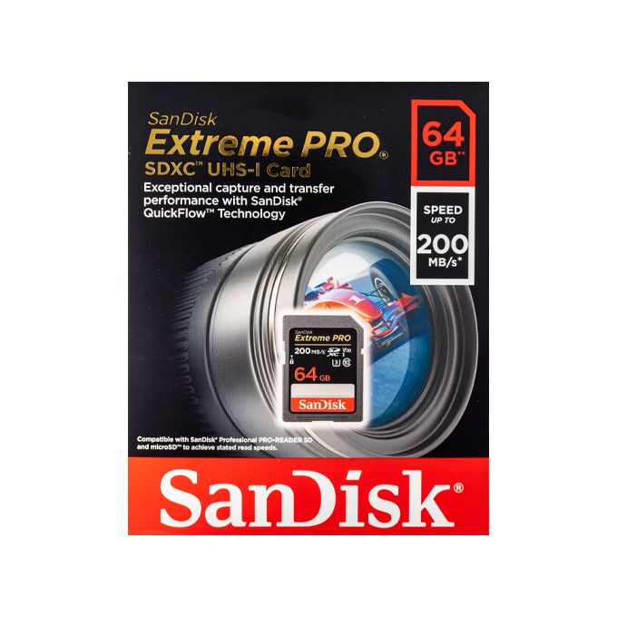 Carte Mémoire SDXC 64 Go Sandisk Extreme Pro jusqu’à 200 Mo-s, Classe 10, U3 V30