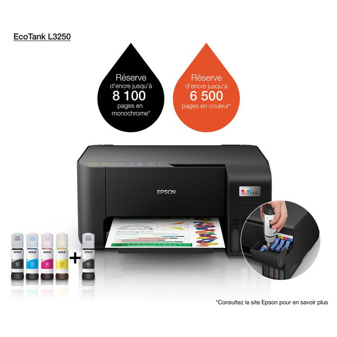 Epson EcoTank L3250 – Imprimante Multifonction Wi-Fi A4 | Impression, Scan & Copie Sans Cartouche
