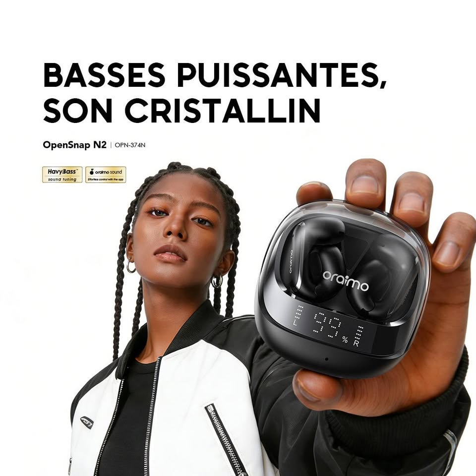 oraimo OpenSnap N2 Écouteurs intra-auriculaires sans fil à charge rapide et volume adaptatif - Beige-1