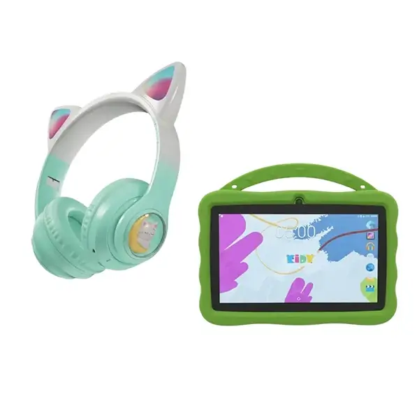 Pack Kids pour enfant – Tablette éducative Kidy Stitch + casque Ola Kitty – Vert