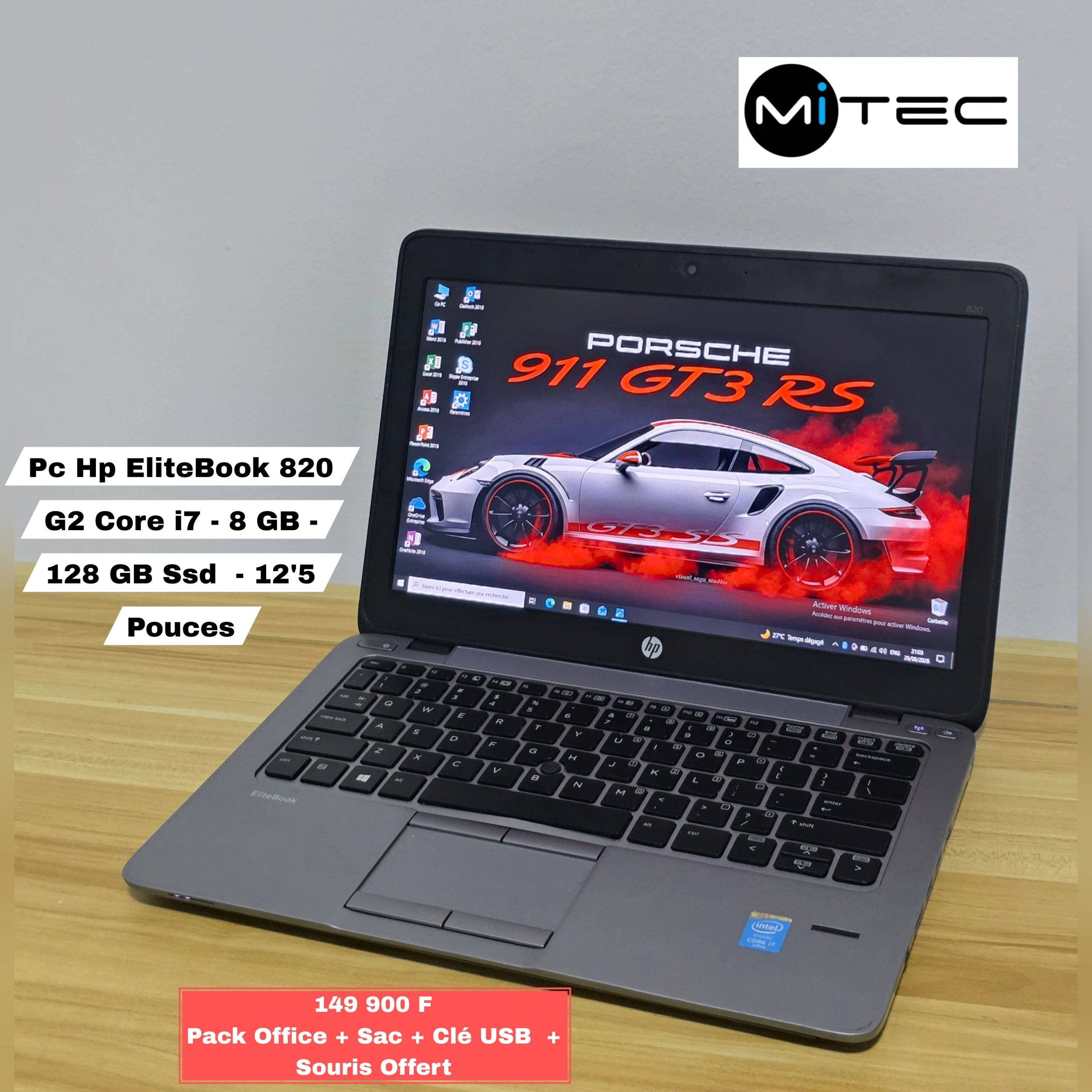 Pc Hp EliteBook 820 G2 Core i7 - 8 GB - 128 GB Ssd - 12'5 Pouces - Clavier Rétro éclairé - Pack Office + Sac + Clé USB + Souris Offert