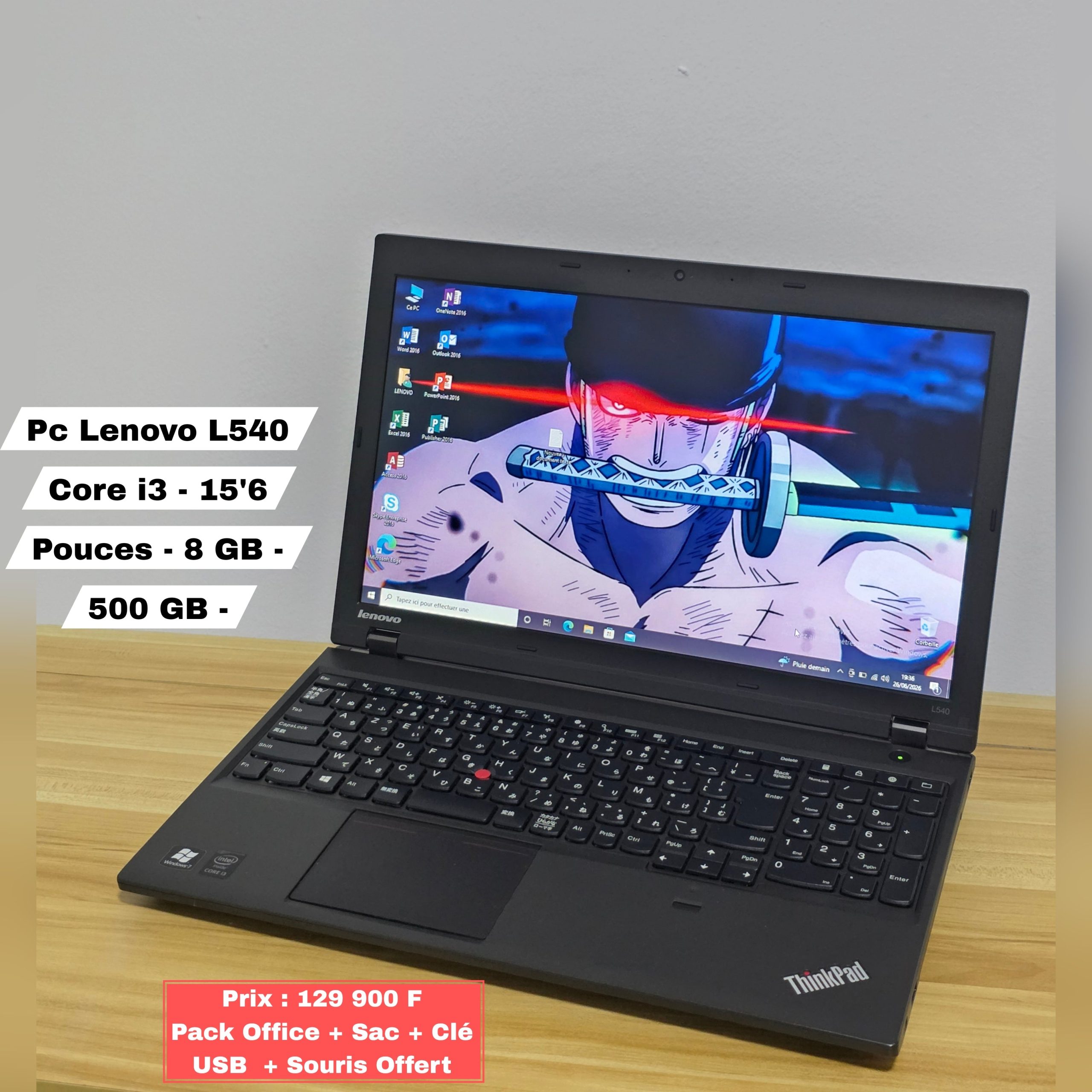 Pc Lenovo L540 Core i3 - 15'6 Pouces - 8 GB - 500 GB - Pack Office + Sac + Clé USB  + Souris Offert