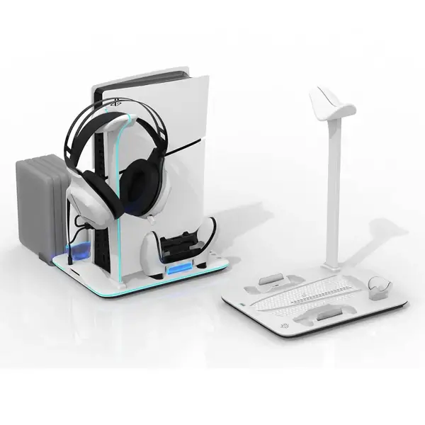 Support de charge pour PS5 Slim Porodo Gaming – Chargeur magnétique – 5 emplacements – Ventilateur de refroidissement – PDX118
