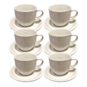 Set De 6 Tasses à Café + Sous-Tasse En Porcelaine - Blanc