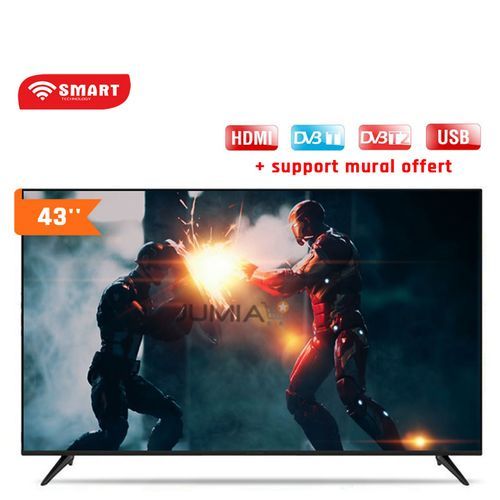 SMART TECHNOLOGY LED TV DVBT2/S2/SUPPORT 43" + Support Mural Offert (STT-5143A) - Décodeur Intégré- Régulateur de tension - HDMI - USB/ Noir - Garantie 12 Mois