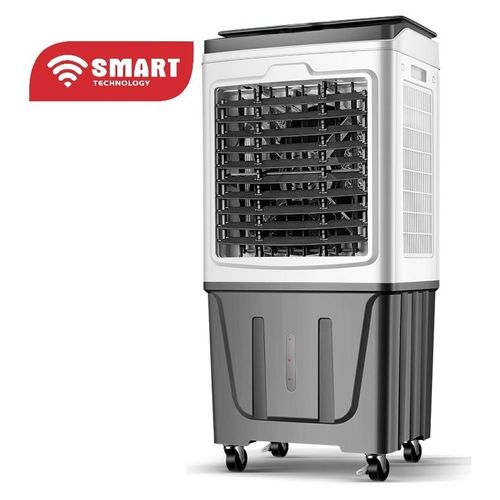 SMART TECHNOLOGY Refroidisseur D'Air Rechargeable Blanc Avec Télécommande Et Deux Boites à Glace (STV-AC4590R) -9 Vitesses- DC 12 V - 50 W / Garantie 1 Mois.