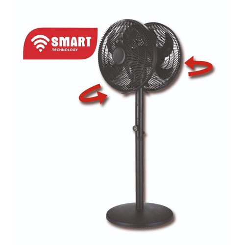 SMART TECHNOLOGY Ventilateur sur Pied Double Tête 16’’ STV-D1655TRC – Noir – 5 Pales – Télécommande – 3 Vitesses – 120W – Avec 1 Mois de Garantie