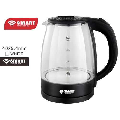 SMART TECHNOLOGY Bouilloire Electrique -STPE-990V-En Verre Transparent 1,8L-Blanc/ Garantie 3 Mois.