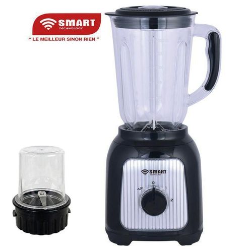 SMART TECHNOLOGY Mixeur Électrique Incassable 2 En 1 Smart (STPE-1040B) – Noir- Puissance TURBO 500W - Élégant - Capacité 1.5L – 2 Vitesses - Garantie 3 Mois.