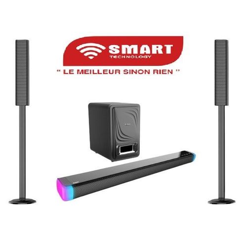 SMART TECHNOLOGY Home Cinéma + Barre De Son TV - STHA-2105E- 1000 W – Tactile Avec modes d'éclairage dynamiques et Télécommande - Caisson de Basses Sans Fil -3 Haut-parleurs – Noir- Garantie 3 Mois