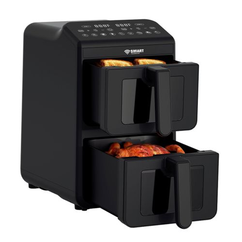 SMART TECHNOLOGY Air Fryer Double Panier Smart 10L Digital (STPE-889W) – 2460W, Sans Huile (80% de Gras en Moins) - Tactile- Design Élégant Noir / Garantie 3 Mois