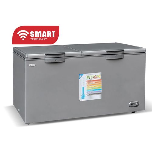 SMART TECHNOLOGY Congélateur Horizontal COOL PACK -2 Battants 423L(STCC-550VW) - Blanc Intérieur + vitrée / Avec Grille à l’Arrière -Gris / Garantie 12 Mois.