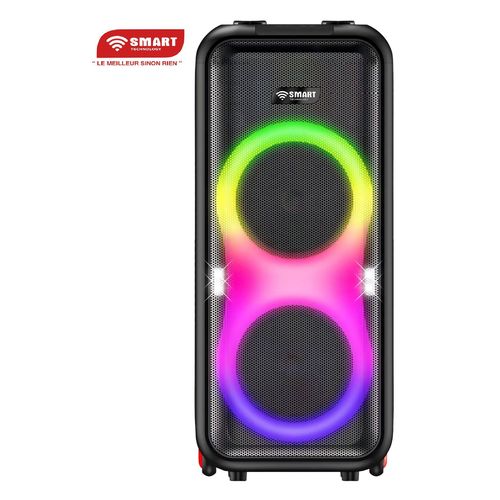 SMART TECHNOLOGY Haut-Parleur Rechargeable -STHP-0100E -1000W- 2x10'' – Bluetooth – USB – AUX – 2xMicros – Télécommande – Noir –Garantie 3 Mois