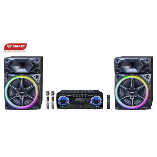 SMART TECHNOLOGY Haut-Parleur _STHP-2100E –2000W – 2Woofers 10'' – USB, Carte SD, AUX, HDMI (ARC), et DVD– 2xMicros – Télécommande –Noir –Garantie 3 Mois