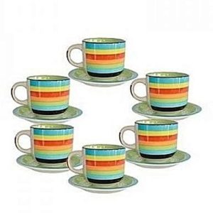 Set De 6 Tasses à Café + Sous-Tasse En Porcelaine - Motif variable