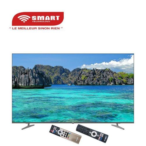 SMART TECHNOLOGY TV 75’’ Mini LED/QLED UHD - Google TV, Android 14 + Support Mural Offert (STT-7580K)-4K UHD- Wifi, Bluetooth - Apps (Netfl, YouTube, Prime Vidéo) - 2 Télécommandes Slim avec Option vocale - 3x HDMI, 2x USB – Noir- Garantie 12 Mois.
