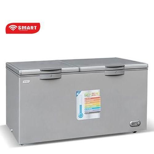 SMART TECHNOLOGY Congélateur Horizontal 2 Battants 520L(STCC-640VW) – Avec Vitre Blanche à L’Intérieur / Grille à L'Arrière / Gris - Garantie 12 Mois