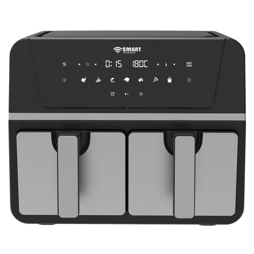 SMART TECHNOLOGY Air Fryer Double Panier Smart 9L Digital (STPE-887W) – 1700W, Sans Huile (80% de Gras en Moins) - Tactile- Design Élégant Noir / Garantie 3 Mois