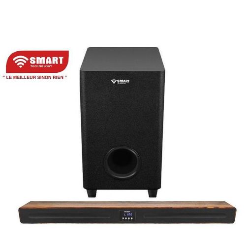 SMART TECHNOLOGY Barre De Son Modèle Bois Élégant STHA-1004W (4.1ch - 400W) - USB / Bluetooth / Entrée AUX / HDMI (ARC) / Optique, Avec Télécommande- Noir- Garantie 3 Mois.