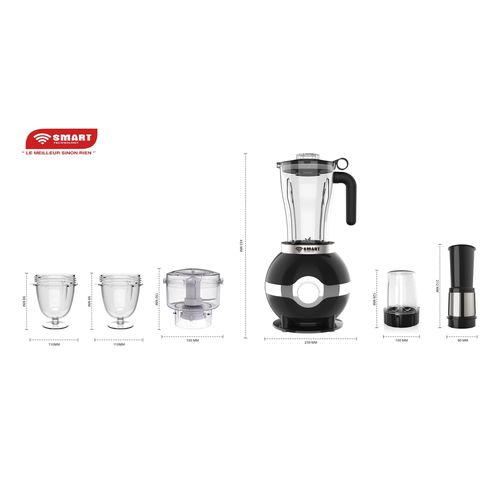 SMART TECHNOLOGY Mixeur Multifonctions  Modèle_STPE-8035P -Avec Bol Incassable Résistant à l'eau / Moteur en Cuivre Pur - 600 W- 2L- Gris / Garantie 3 Mois.