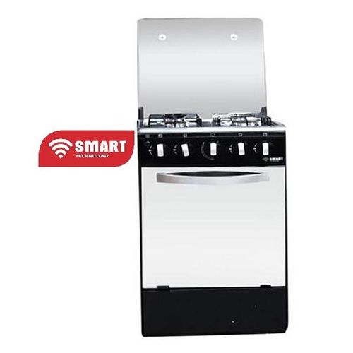 SMART TECHNOLOGY Gazinière 4 Feux -Grand Four- STC-5050B - 50 X 50 Cm – Avec Couverture Vitrée-Blanc/Noir - Garantie 6 Mois