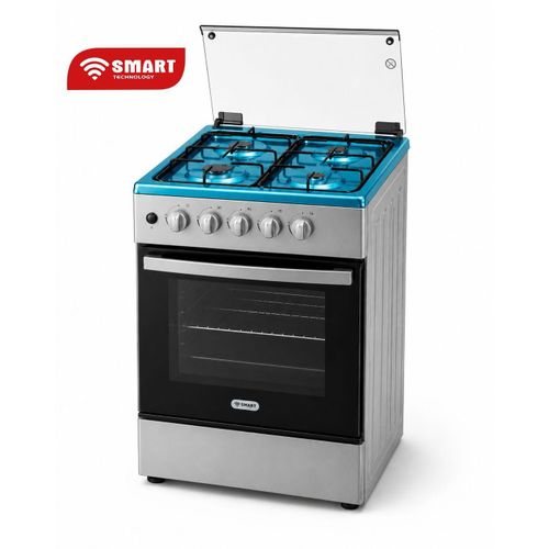 SMART TECHNOLOGY Cuisinière À Gaz 4 Feux Avec Four, Gril & Couvercle En Verre (STC-5050MS) - Plateau Inclus - Finition Inox - Garantie 6 Mois.