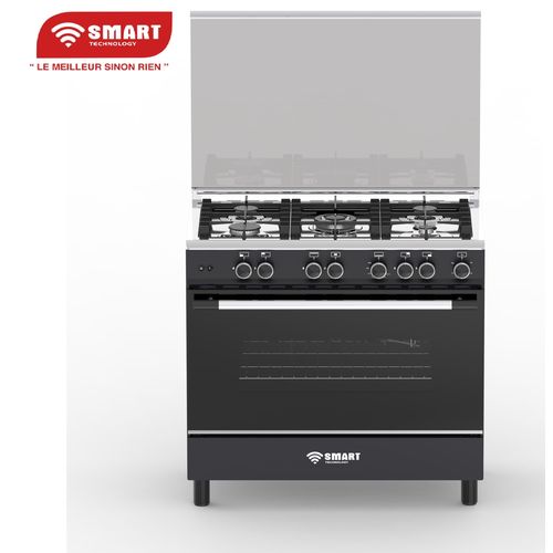SMART TECHNOLOGY Cuisinière 5 Feux Automatique Inox 90x60 Smart (STC-9060GB) - Noir- Garantie 6 Mois